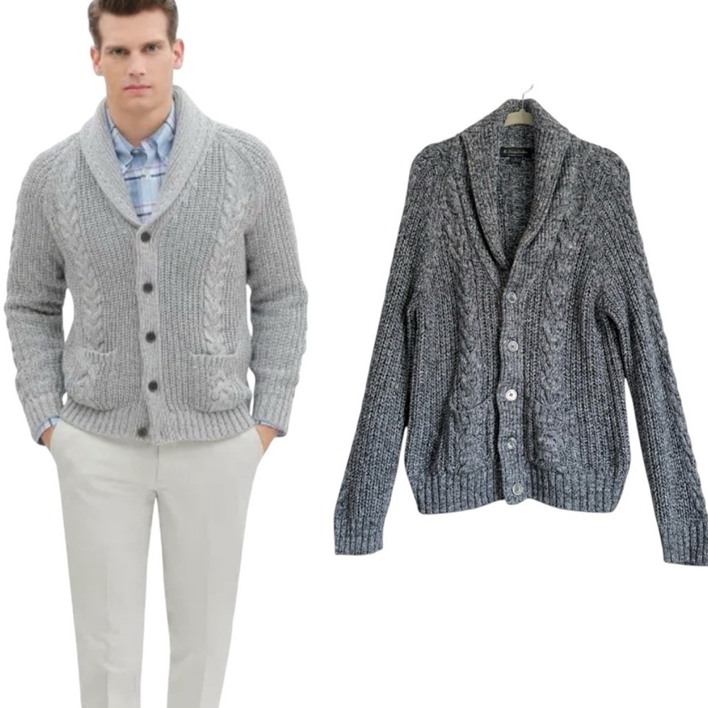 BROOKS BROTHERS SUPIMA COTTON MARLED SHAWL NECK CARDIGAN SIZE MEDIUM